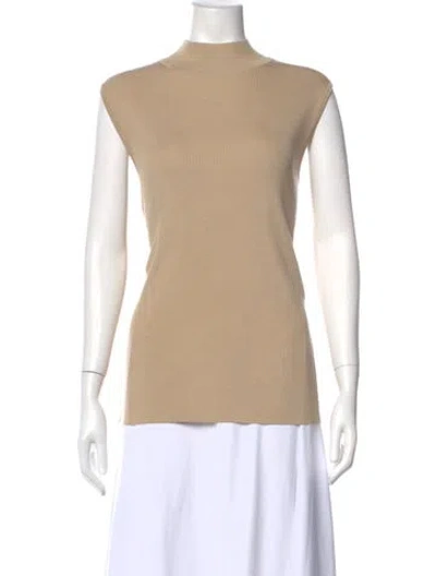 Pre-owned St John Mock Neck Sleeveless Top In Neutral