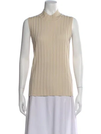 Pre-owned St John Mock Neck Sleeveless Top In Neutral
