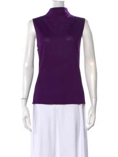 Pre-owned St John Mock Neck Sleeveless Top In Purple
