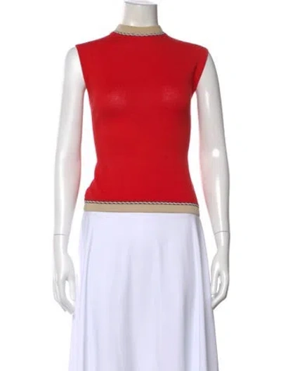 Pre-owned St John Mock Neck Sleeveless Top In Red
