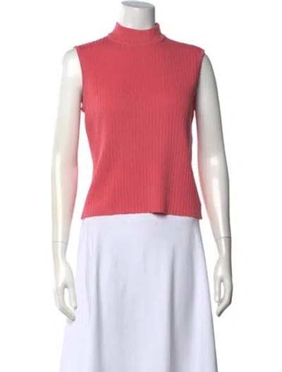 Pre-owned St John Mock Neck Sleeveless Top In Red