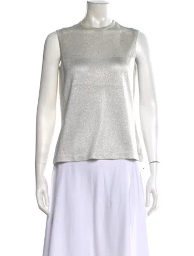 Pre-owned St John Mock Neck Sleeveless Top In Silver