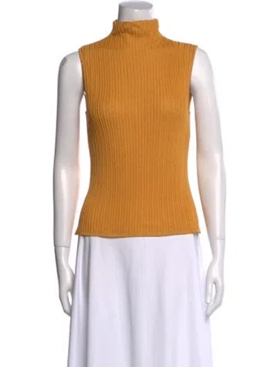 Pre-owned St John Mock Neck Sleeveless Top In Yellow