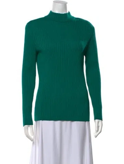 Pre-owned St John Mock Neck Sweater In Green