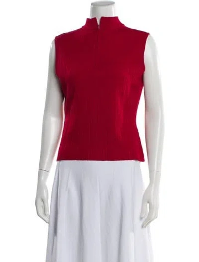 Pre-owned St John Mock Neck Sweater In Red