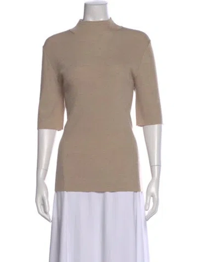 Pre-owned St John Mock Neck Three-quarter Sleeve Top In Neutral