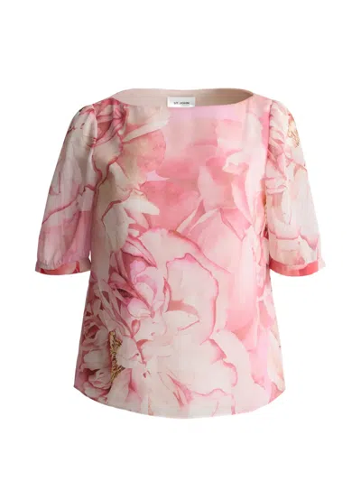 St John Monique Floral-print Blouse In Pink