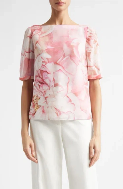 St John St. John Monique Le Jardin Print Georgette Top In Pink
