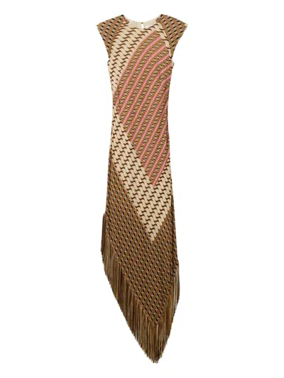 St John Mosaic-print Fringed Dress In Brown