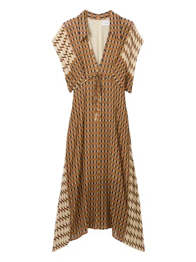 St John Mosaic-print Tie-neck Dress In Orange