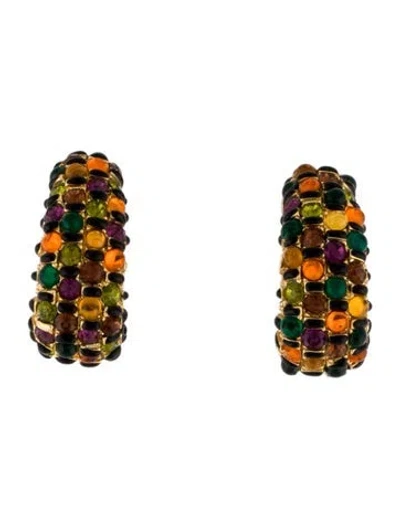 Pre-owned St John Multicolor Crystal Clip On Huggie Earrings
