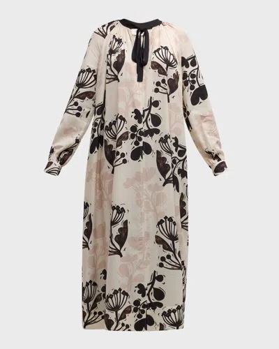 St John Naive Flower-print Jacquard Neck-tie Maxi Dress In Eggshell/blush Multi