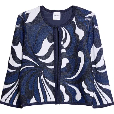 St John St. John Nancy Midcentury Scroll Jacquard Knit Jacket In Blue
