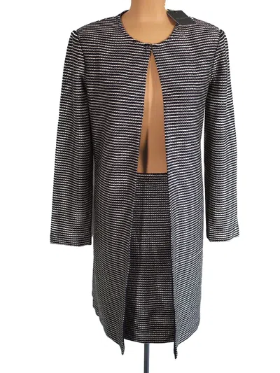 Pre-owned St John St. John Navy Silver Stripe Knit Topper Jacket Blazer Skirt Suit Sz 10 $2490