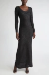 St John St. John Nicoline Long Sleeve Sequin Stretch Knit Gown In Black