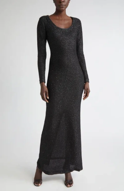St John St. John Nicoline Long Sleeve Sequin Stretch Knit Gown In Black