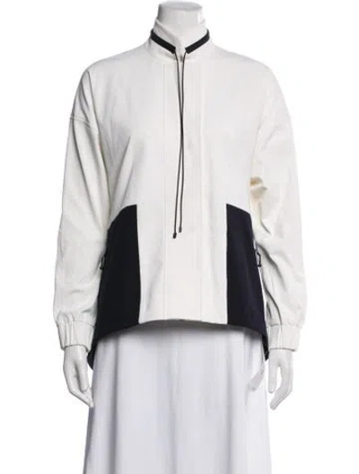 Pre-owned St John Nylon Colorblock Pattern Jacket In White