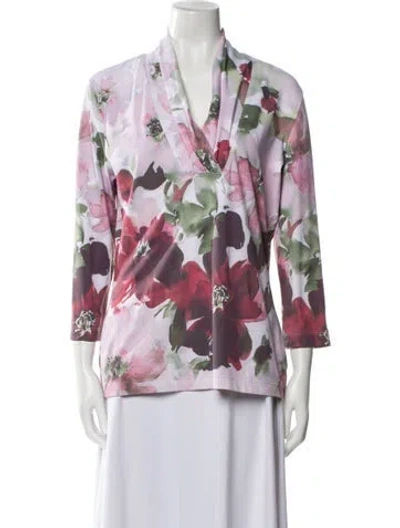 Pre-owned St John Nylon Floral Print Blouse