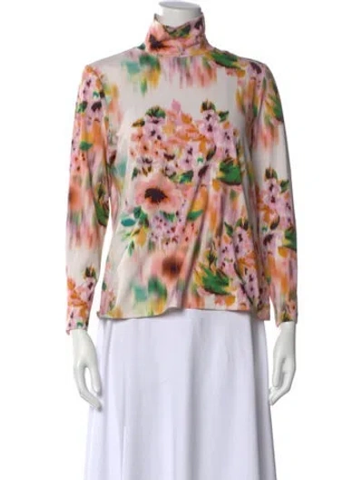 Pre-owned St John Nylon Floral Print Blouse In Pink