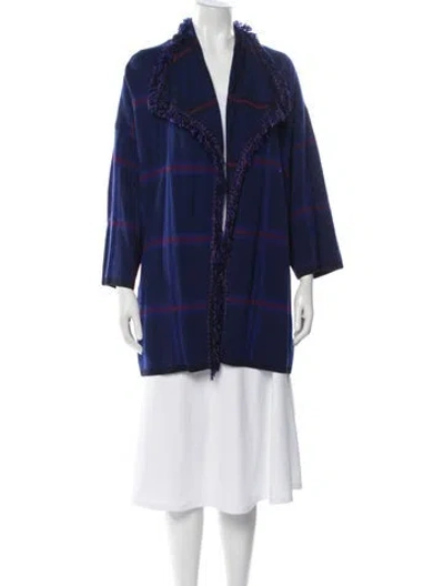 Pre-owned St John Nylon Plaid Print Jacket In Blue