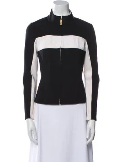 Pre-owned St John Nylon Striped Biker Jacket In Black