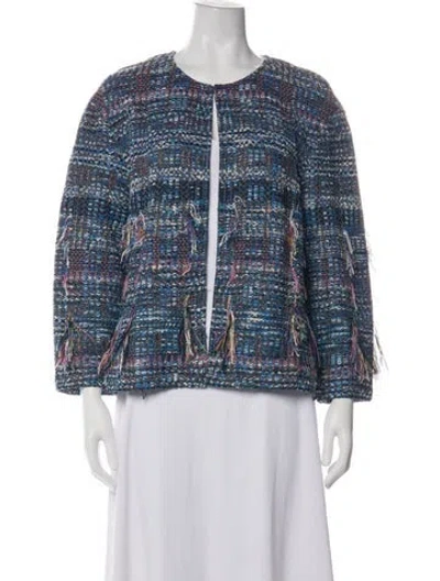 Pre-owned St John Nylon Tweed Pattern Jacket In Blue