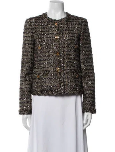 Pre-owned St John Nylon Tweed Pattern Jacket In Brown