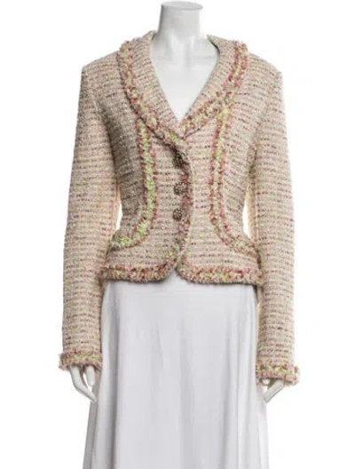 Pre-owned St John Nylon Tweed Pattern Jacket In Neutrals