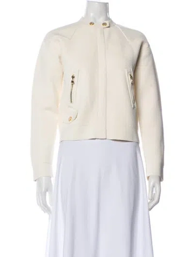 Pre-owned St John Nylon Tweed Pattern Jacket In White