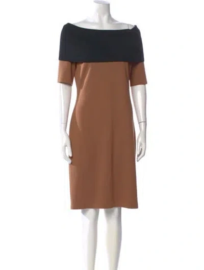 Pre-owned St John Off-the-shoulder Knee-length Dress In Brown