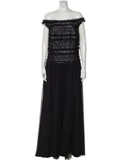 Pre-owned St John Off-the-shoulder Long Dress In Black