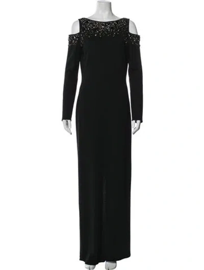 Pre-owned St John Off-the-shoulder Long Dress In Black