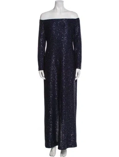 Pre-owned St John Off-the-shoulder Long Dress In Blue
