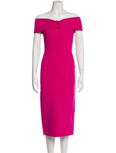 Pre-owned St John Off-the-shoulder Midi Length Dress In Pink