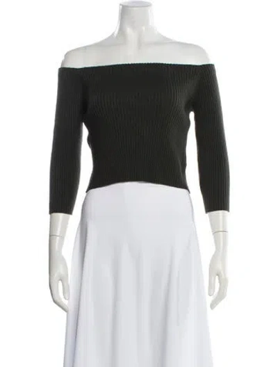 Pre-owned St John Off-the-shoulder Sweater In Green