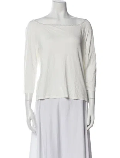 Pre-owned St John Off-the-shoulder Three-quarter Sleeve Top In White