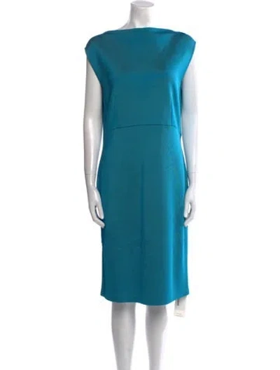 Pre-owned St John One-shoulder Knee-length Dress In Blue