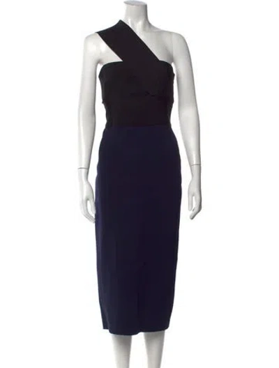 Pre-owned St John One-shoulder Knee-length Dress In Blue
