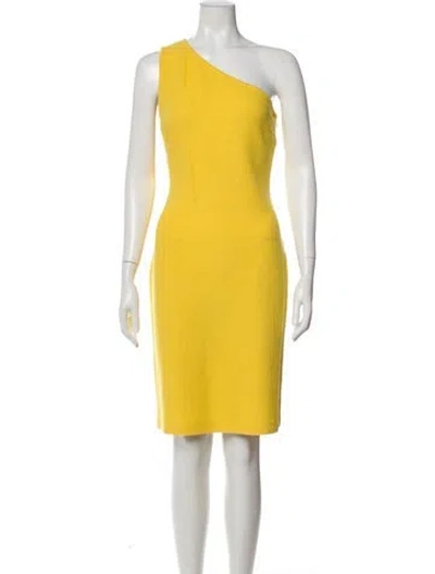 Pre-owned St John One-shoulder Knee-length Dress In Yellow
