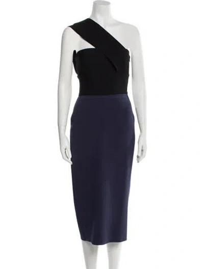 Pre-owned St John One-shoulder Long Dress In Blue
