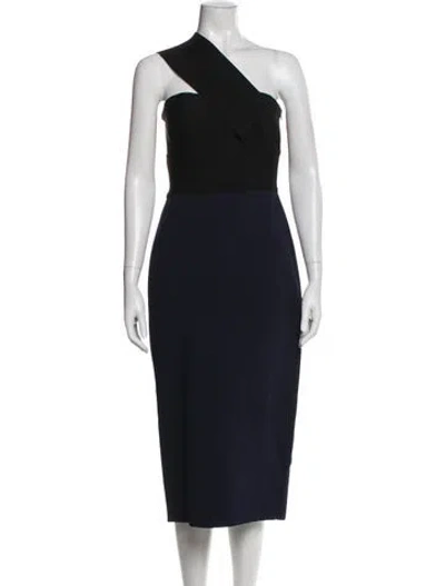 Pre-owned St John One-shoulder Long Dress In Blue