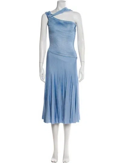 Pre-owned St John One-shoulder Long Dress In Blue