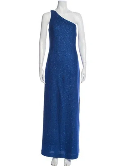 Pre-owned St John One-shoulder Long Dress In Blue