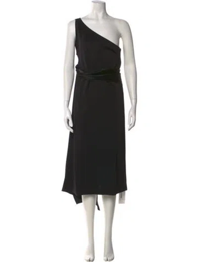 Pre-owned St John One-shoulder Midi Length Dress In Black