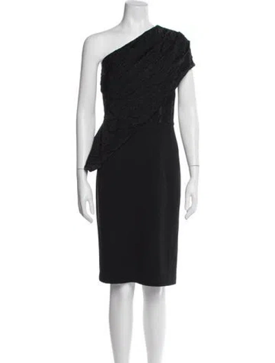 Pre-owned St John One-shoulder Midi Length Dress In Black