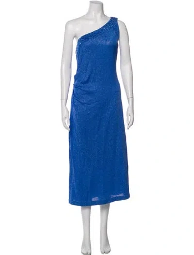 Pre-owned St John One-shoulder Midi Length Dress In Blue