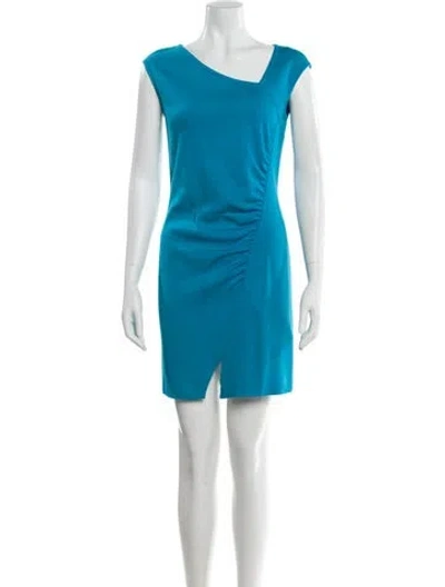 Pre-owned St John One-shoulder Mini Dress In Blue