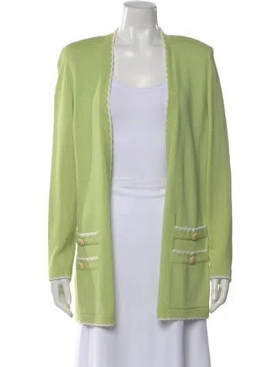 Pre-owned St John Open Front Sweater In Green