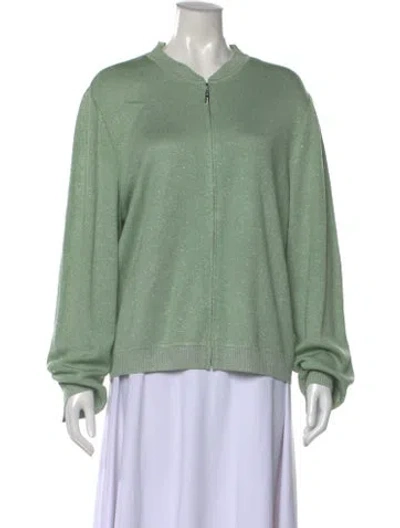 Pre-owned St John Open Front Sweater In Green