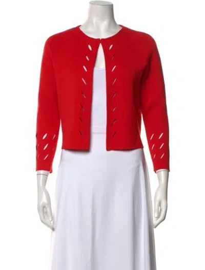 Pre-owned St John Open Front Sweater In Red